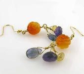 blue orange garnet designer earrings