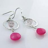 Pink Chalcedony Heart Earrings with Rose Quartz