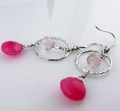 pink chalcedony wire wrapped earrings