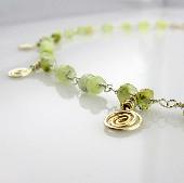 Light Green Prehnite Necklace with Silver Spiral Charms