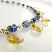 Midnight Blue Kyanite Necklace with Yellow Citrine Drops