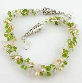 Peridot and Rose Quartz with Pink Pearl Crochet Necklace